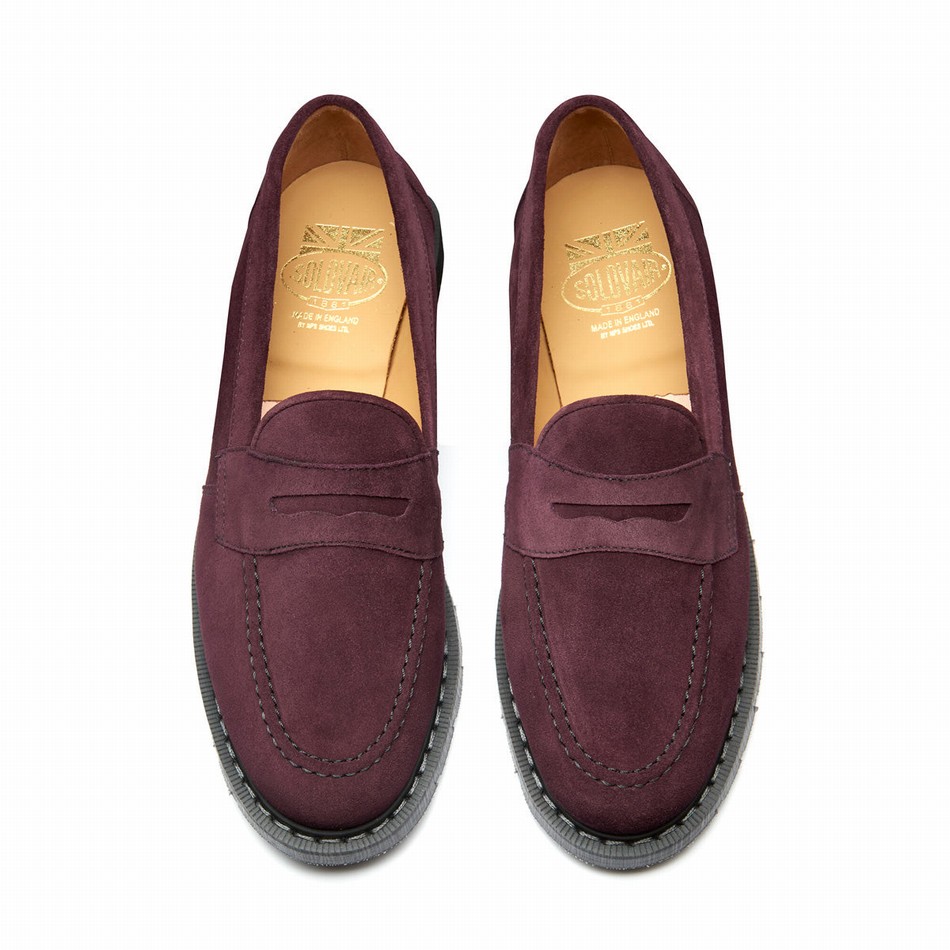 Men Solovair Suede Penny Loafers Burgundy | S0-970-AM-SUE-G-040