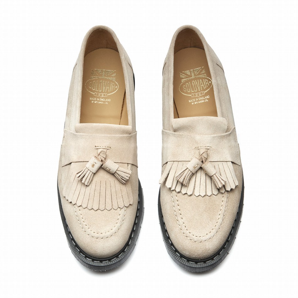 Men Solovair Suede Tassel Loafers Beige | S0-1022-NU-SUE-G-040