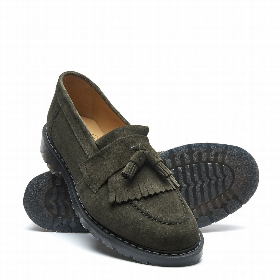 Men Solovair Suede Tassel Loafers Olive | S0-1022-OL-SUE-G-035