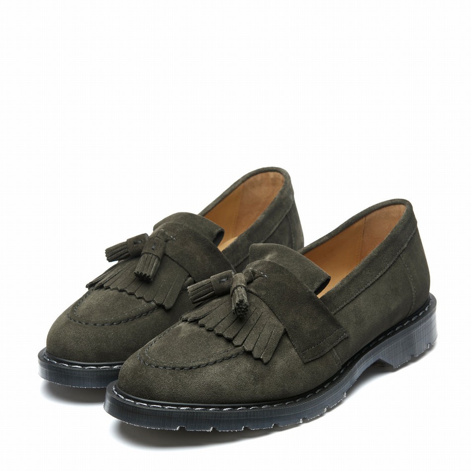 Men Solovair Suede Tassel Loafers Olive | S0-1022-OL-SUE-G-035