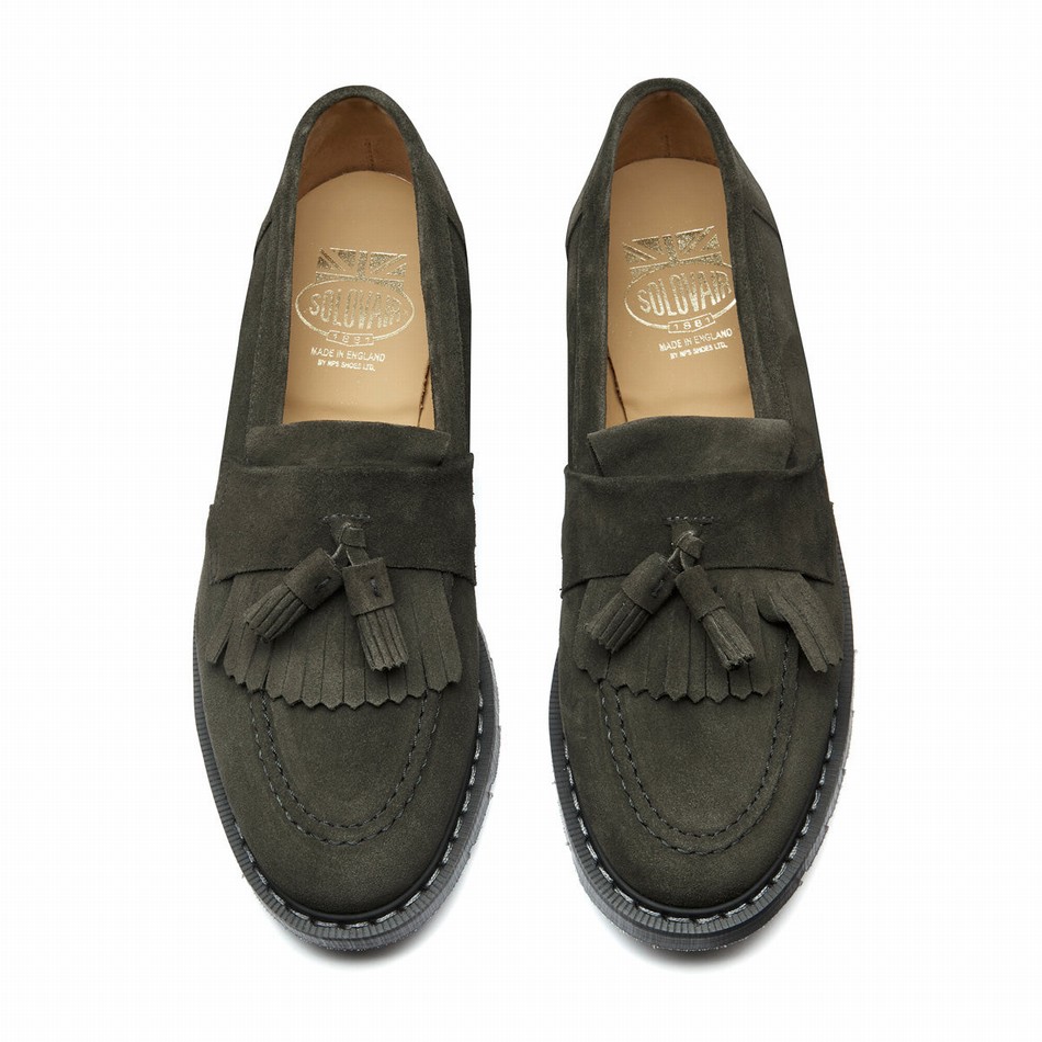 Men Solovair Suede Tassel Loafers Olive | S0-1022-OL-SUE-G-035