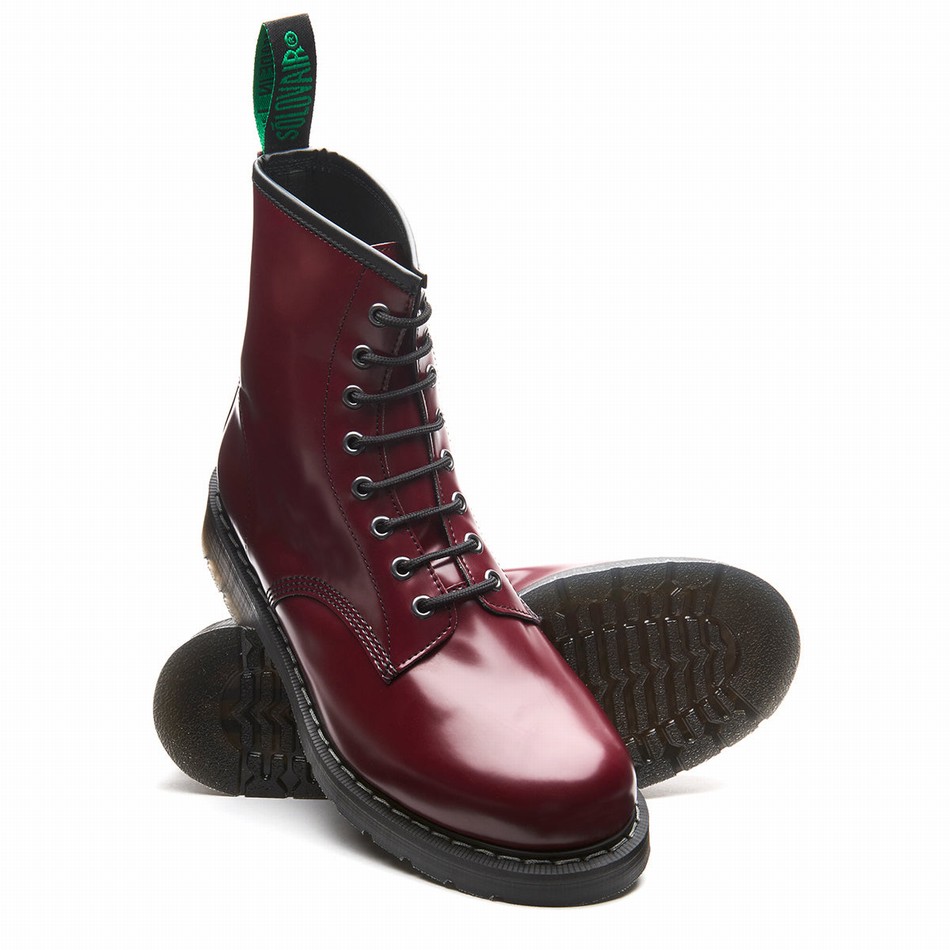 Men Solovair Vegan Hi-Shine 8 Eye Derby Boots Red | VS8-551-OX-VEG-G-040