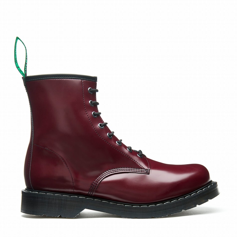 Men Solovair Vegan Hi-Shine 8 Eye Derby Boots Red | VS8-551-OX-VEG-G-040