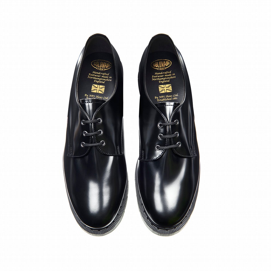 Men Solovair Vegan Hi-Shine Gibson Shoes Black | VS3-995-BK-SM-VEG-G-035
