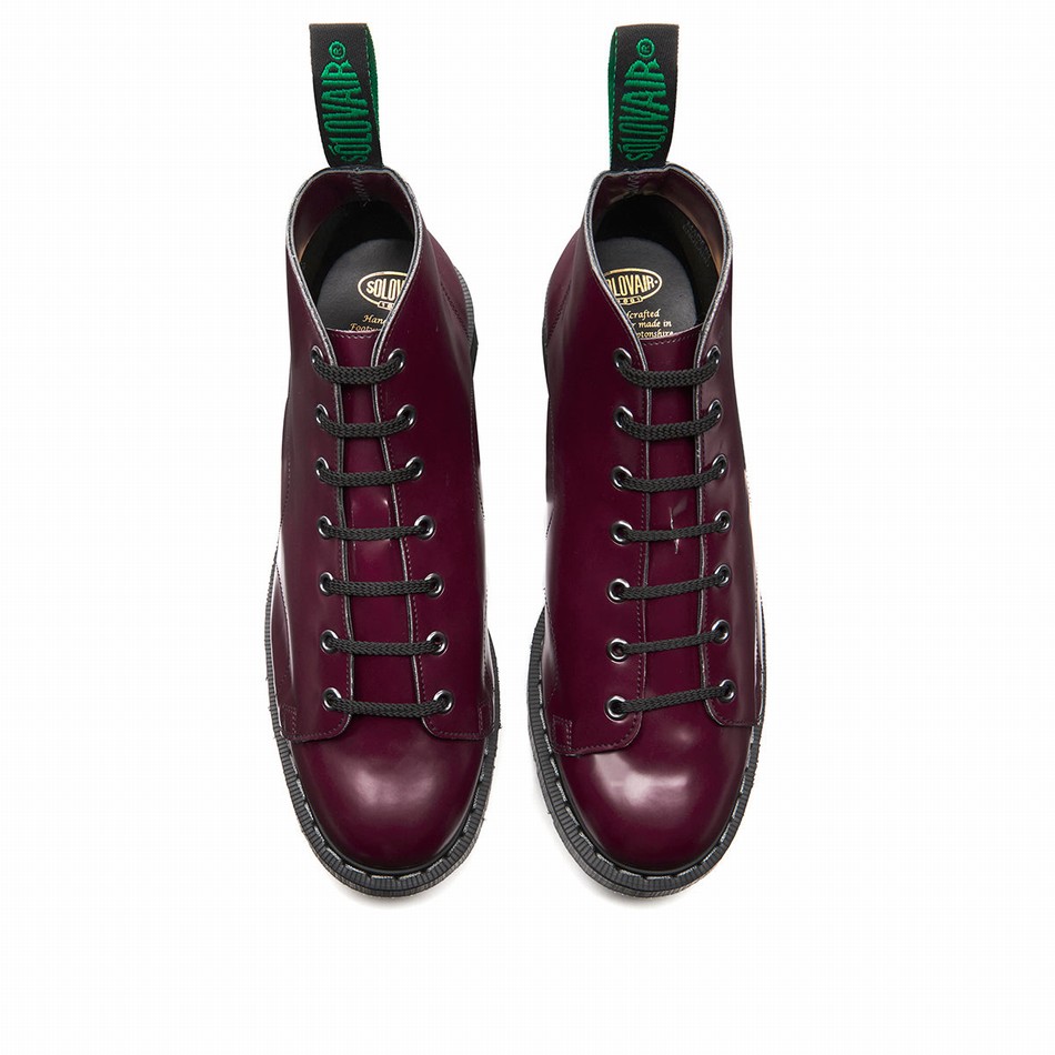 Men Solovair Vegan Hi-Shine Monkey Boots Red | VS7-116-OX-VEG-G-030