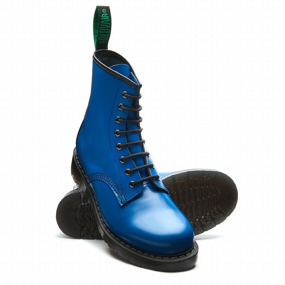 Women Solovair 8 Eye Derby Boots Blue | S8-551-BL-EL-G-075