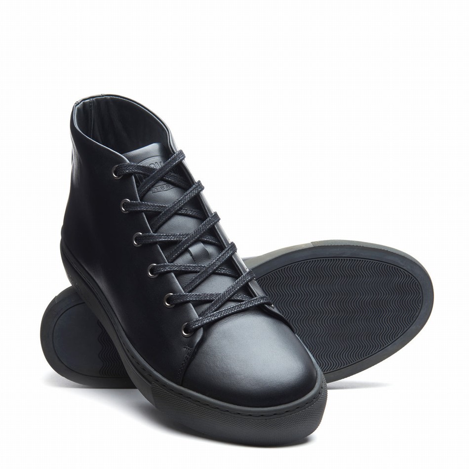 Women Solovair Calf High Top Sneakers Black | S6-HTP-BK-BS-030