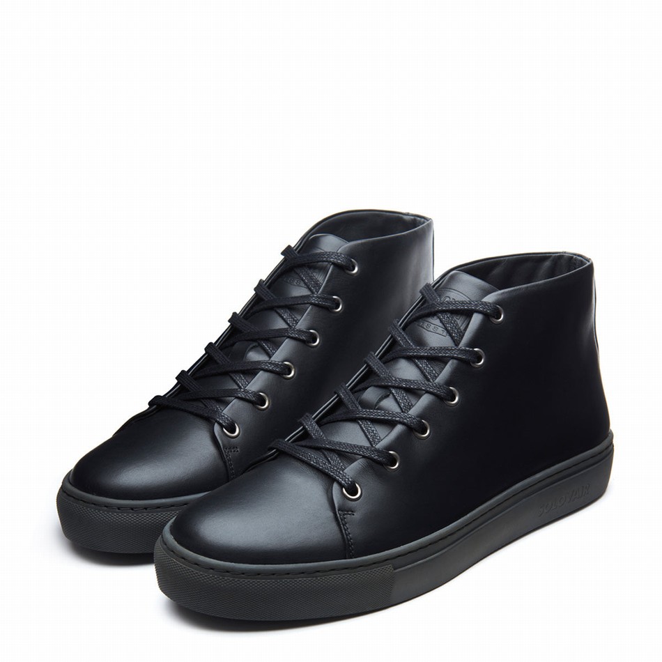 Women Solovair Calf High Top Sneakers Black | S6-HTP-BK-BS-030