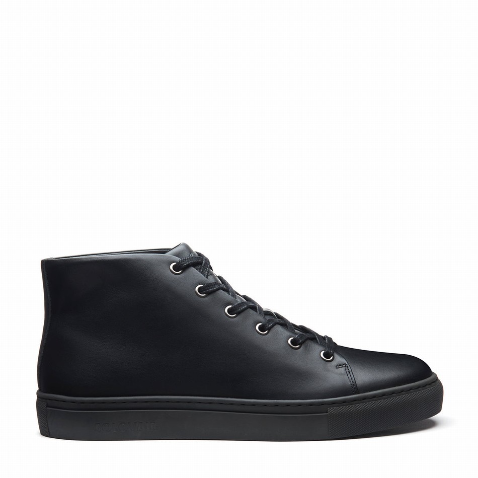 Women Solovair Calf High Top Sneakers Black | S6-HTP-BK-BS-030