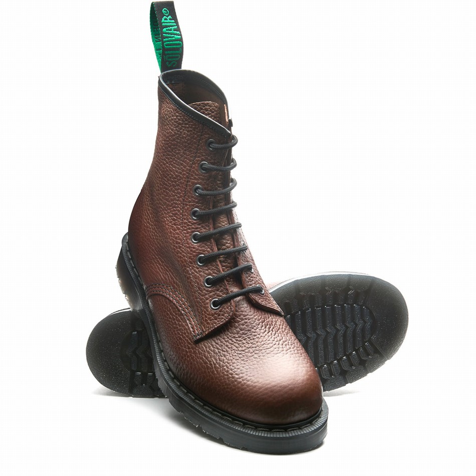Women Solovair Gaucho Brown Grain 8 Eye Derby Boots Brown | S8-551-CH-SoftG-G-030