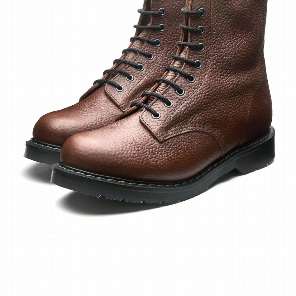 Women Solovair Gaucho Brown Grain 8 Eye Derby Boots Brown | S8-551-CH-SoftG-G-030