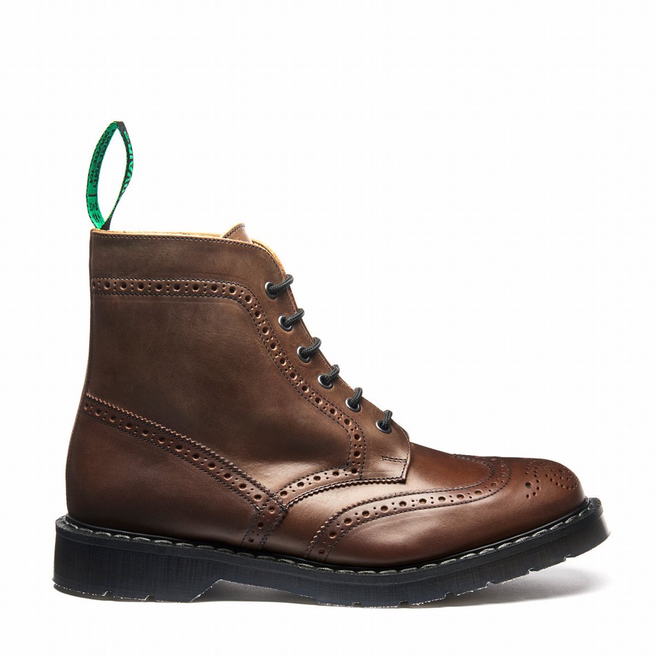 Women Solovair Gaucho Crazy Horse 6 Eye Brogue Boots Brown | S6-019-CH-G-030