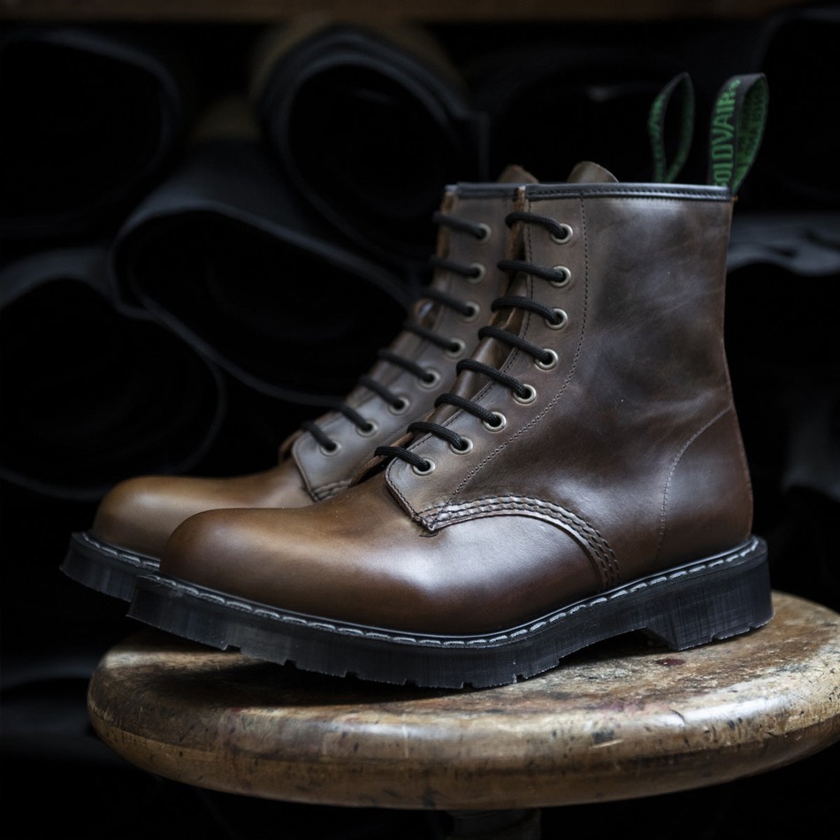 Women Solovair Gaucho Crazy Horse 8 Eye Derby Boots Brown | S8-551-CH-G-030