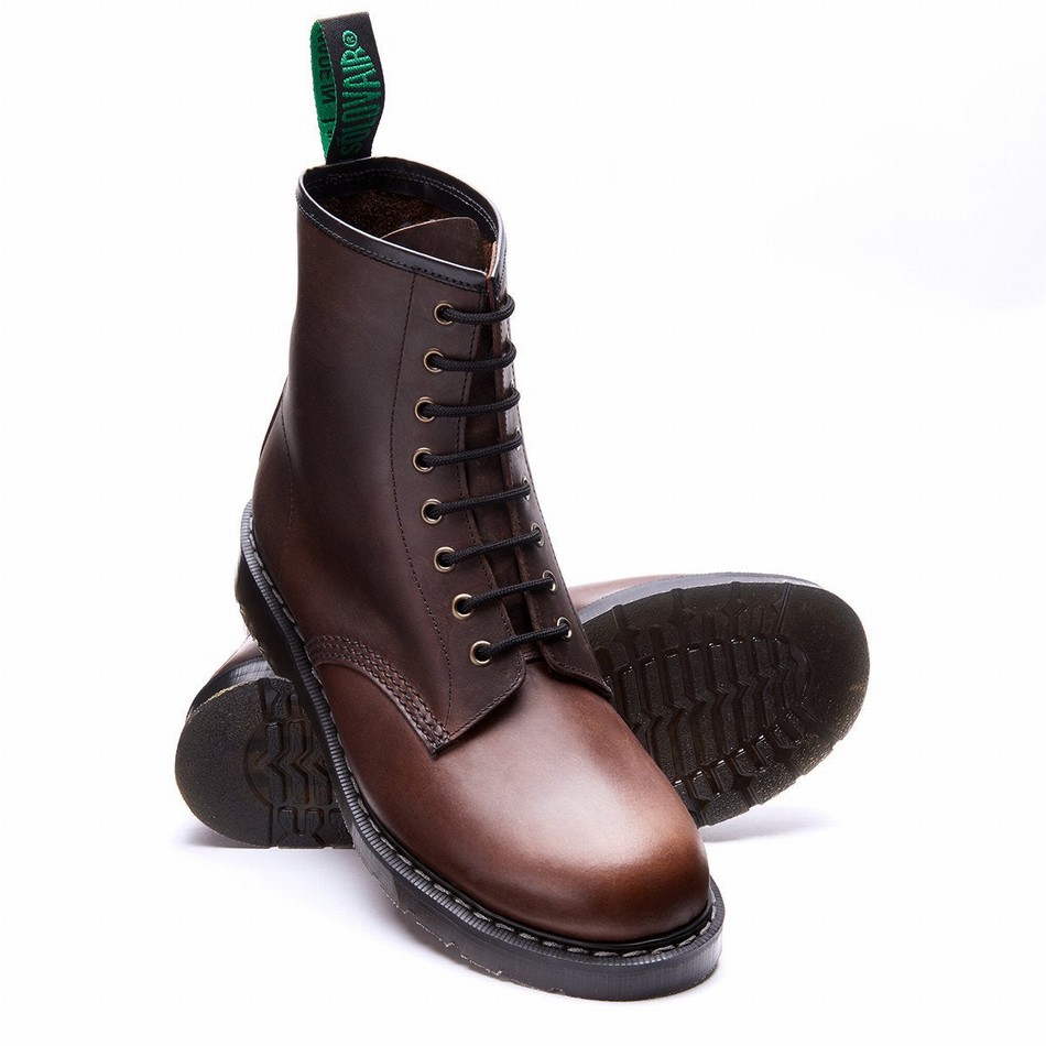 Women Solovair Gaucho Crazy Horse 8 Eye Derby Boots Brown | S8-551-CH-G-030