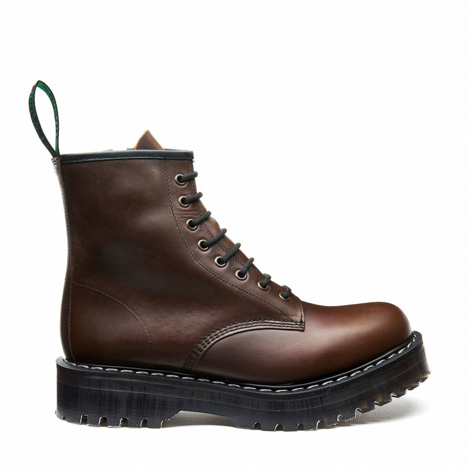 Women Solovair Gaucho Crazy Horse 8 Eye Zipped Platform Derby Boots Brown | S8-551-CH-ZIP-HIGH-G-030