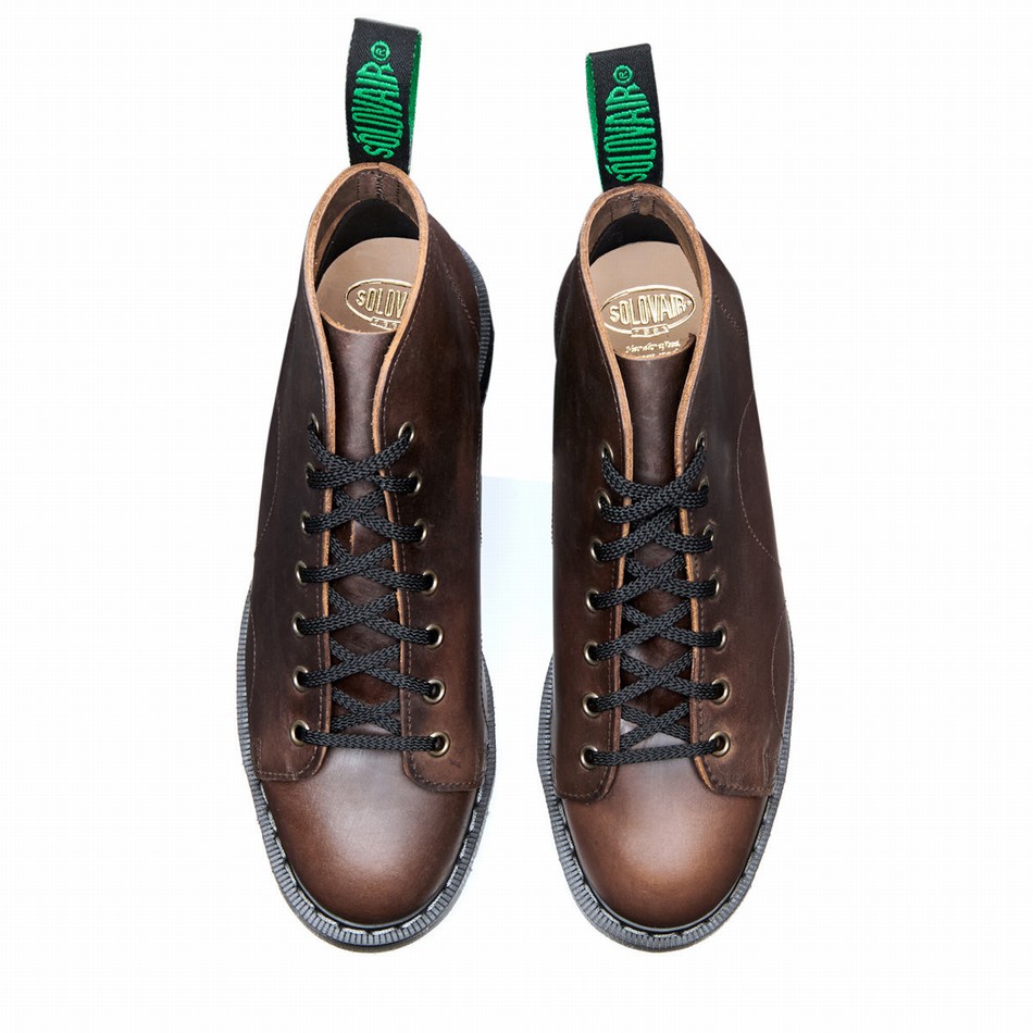 Women Solovair Gaucho Crazy Horse Monkey Boots Brown | S7-116-CH-G-030