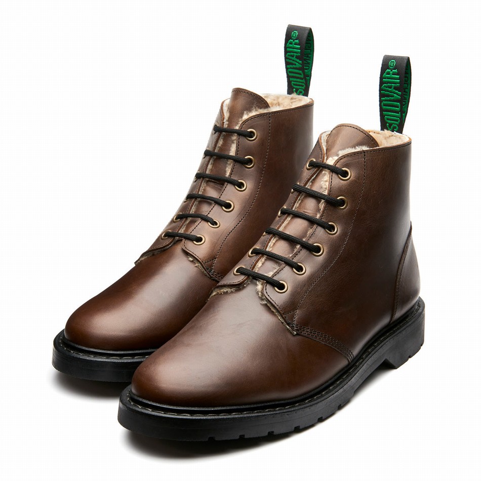 Women Solovair Gaucho Crazy Horse Shearling Lined 6 Eye Astronaut Boots Brown | LS6-969-CH-SHE-B-030