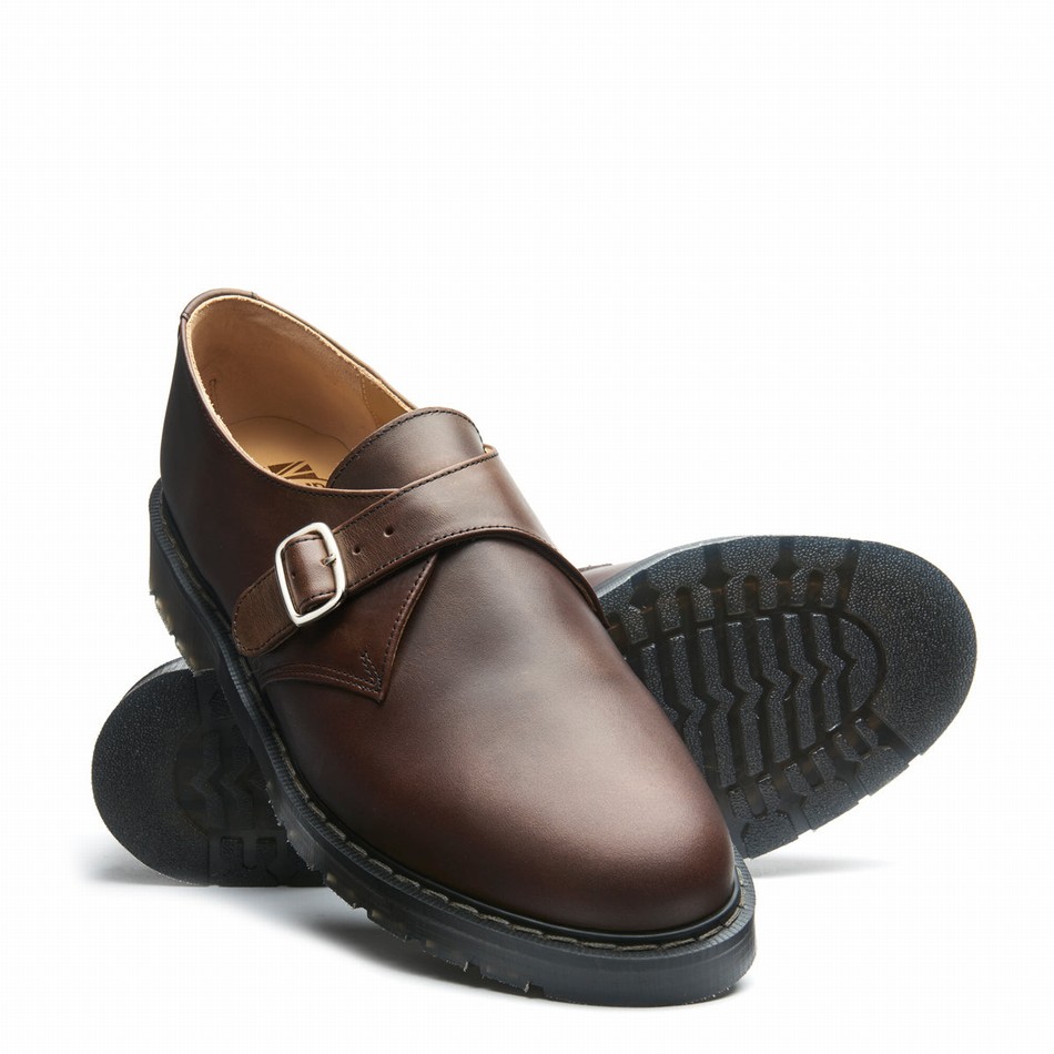 Women Solovair Gaucho Crazy Horse Single Buckle Monk Shoes Brown | S0-060-CH-G-030
