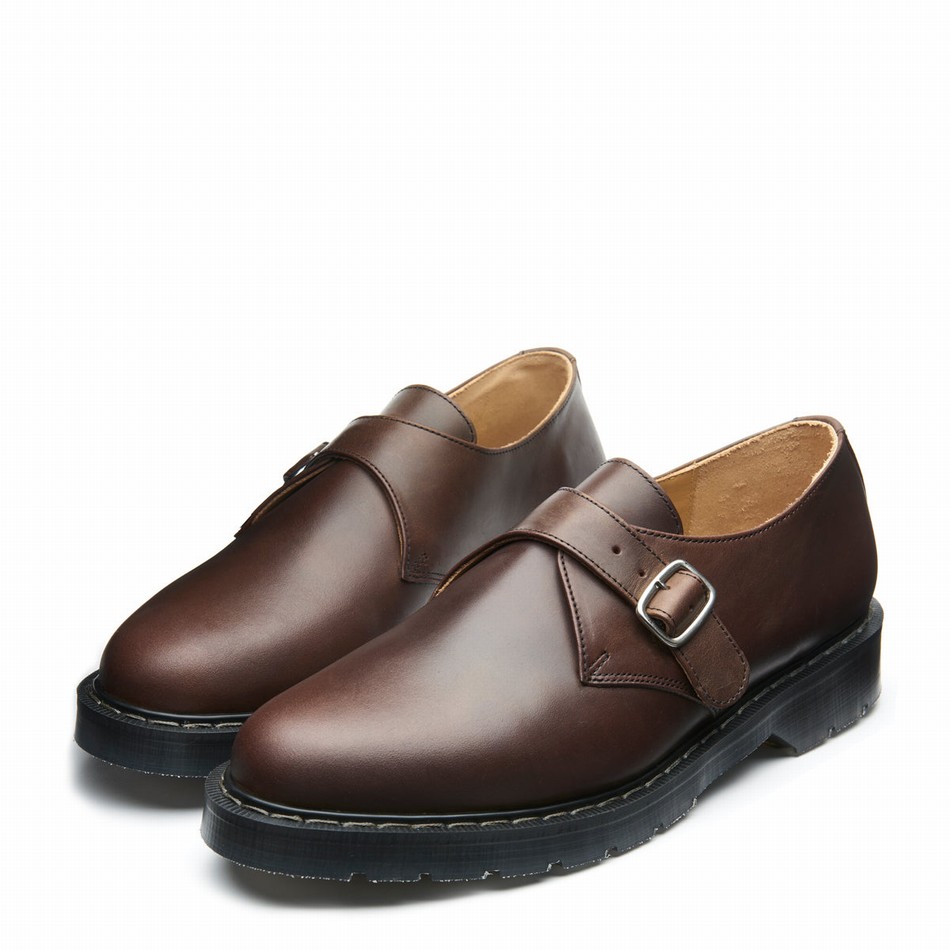 Women Solovair Gaucho Crazy Horse Single Buckle Monk Shoes Brown | S0-060-CH-G-030