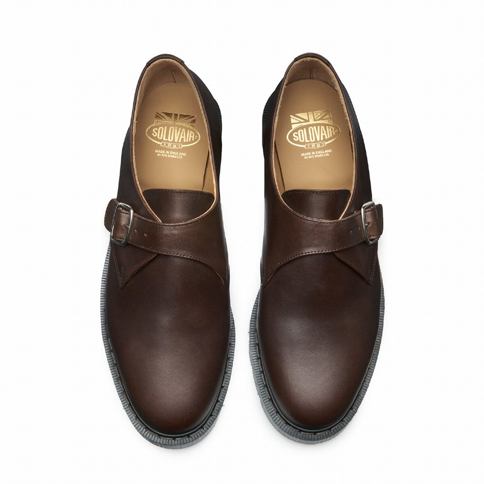 Women Solovair Gaucho Crazy Horse Single Buckle Monk Shoes Brown | S0-060-CH-G-030