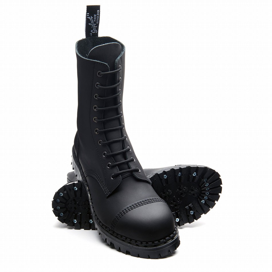 Women Solovair Greasy 10 Eye Steel Toe Capped Derby Boots Black | GF10-1980-BG-040