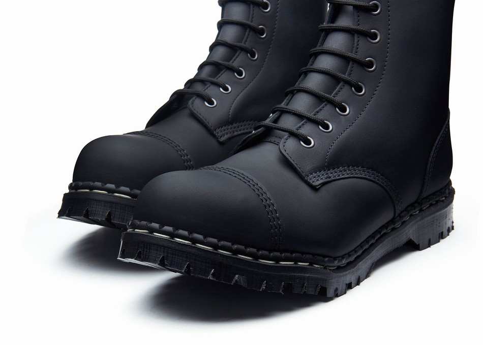 Women Solovair Greasy 10 Eye Steel Toe Capped Derby Boots Black | GF10-1980-BG-040