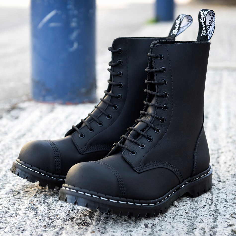 Women Solovair Greasy 10 Eye Steel Toe Capped Derby Boots Black | GF10-1980-BG-040