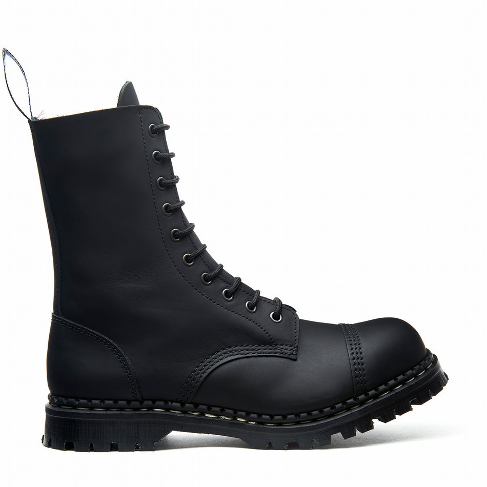 Women Solovair Greasy 10 Eye Steel Toe Capped Derby Boots Black | GF10-1980-BG-040