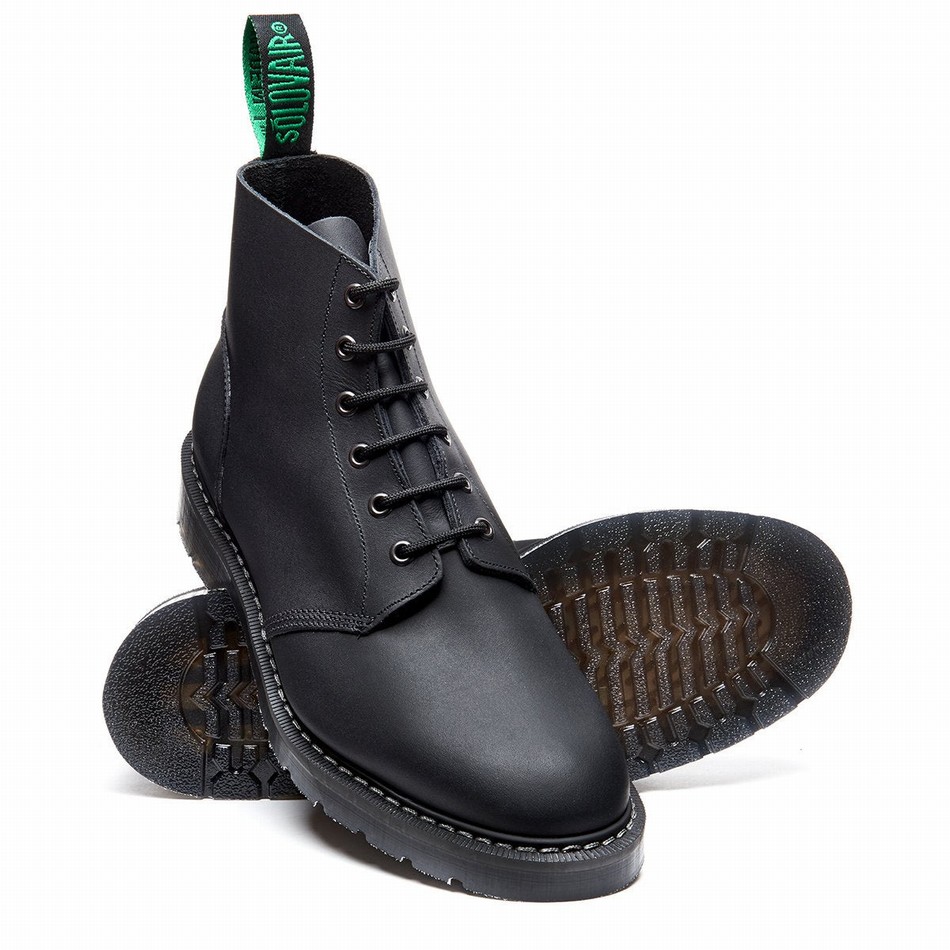 Women Solovair Greasy 6 Eye Astronaut Boots Black | S6-969-BG-G-030