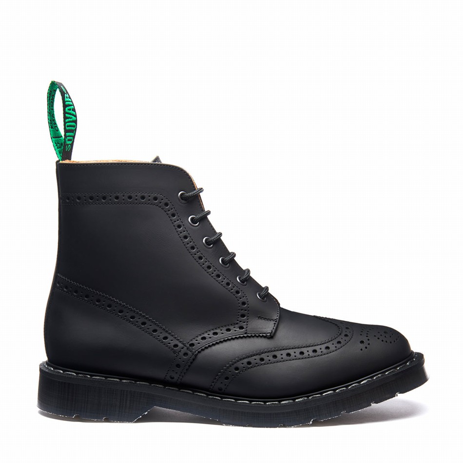 Women Solovair Greasy 6 Eye Brogue Boots Black | S6-019-BG-G-030