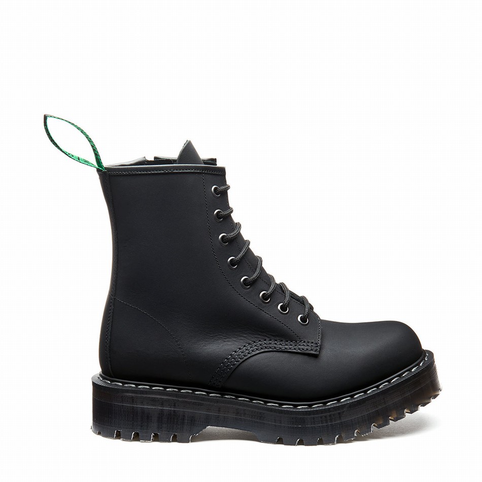 Women Solovair Greasy 8 Eye Zipped Platform Derby Boots Black | S8-551-BG-ZIP-HIGH-G-030