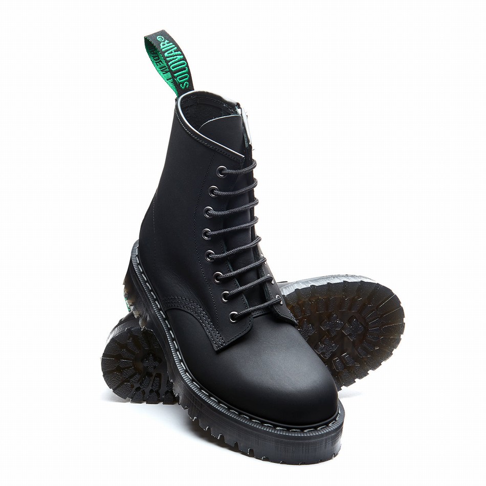 Women Solovair Greasy 8 Eye Zipped Platform Derby Boots Black | S8-551-BG-ZIP-HIGH-G-030