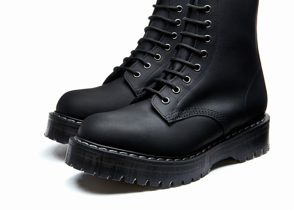 Women Solovair Greasy 8 Eye Zipped Platform Derby Boots Black | S8-551-BG-ZIP-HIGH-G-030