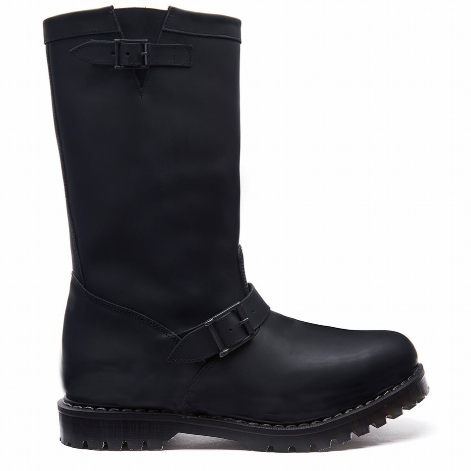 Women Solovair Greasy Biker Boots Black | SC0-1000-BG-G-065