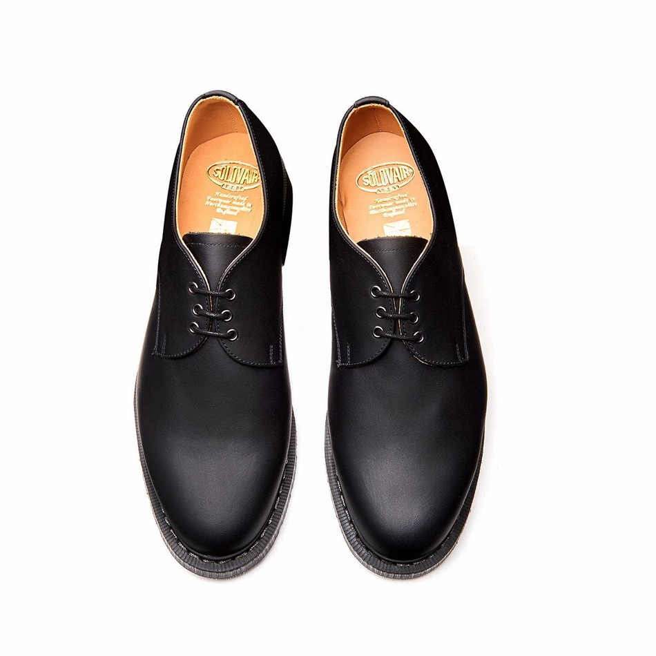 Women Solovair Greasy Gibson Shoes Black | S3-995-BG-G-030