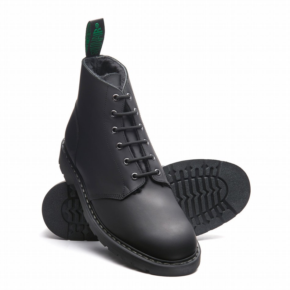 Women Solovair Greasy Shearling Lined 6 Eye Astronaut Boots Black | LS6-969-BG-SHE-B-030