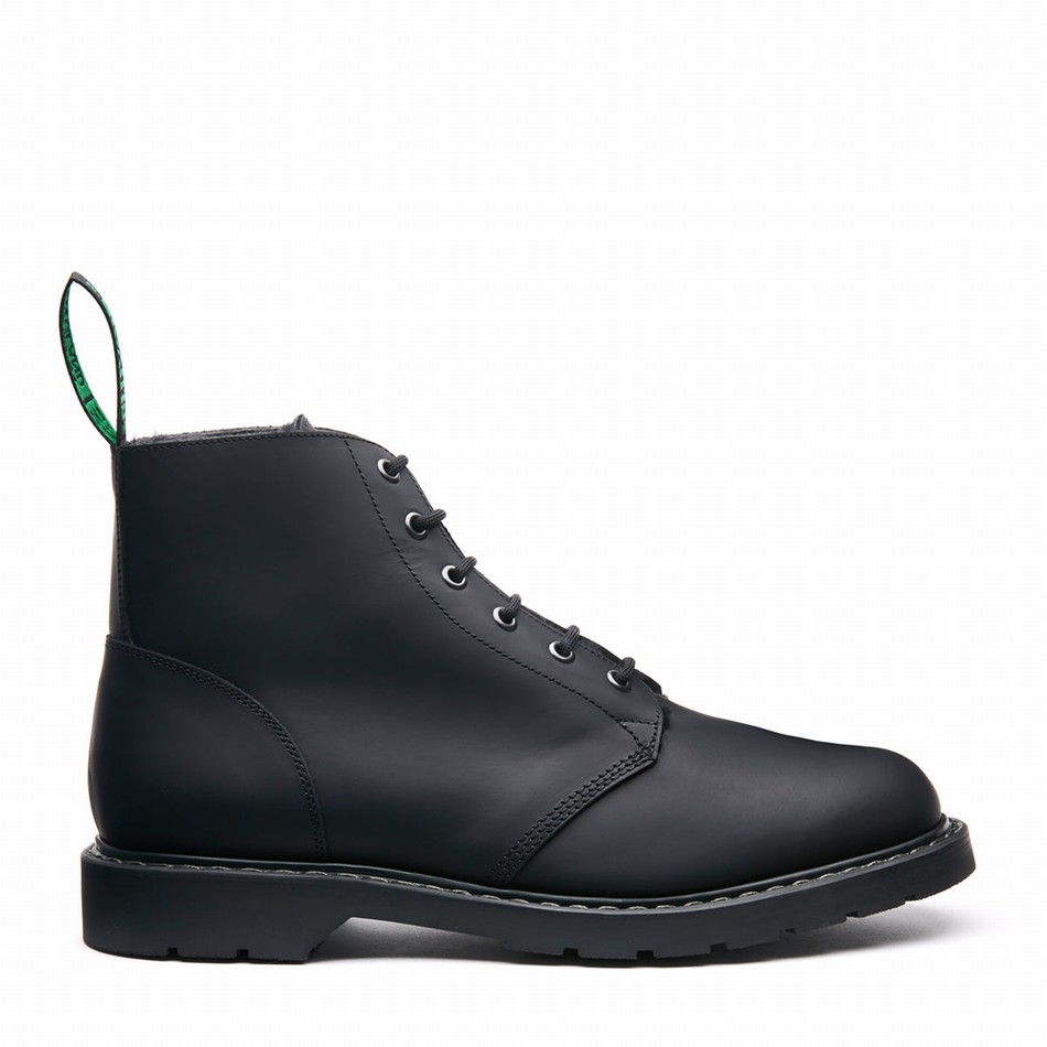 Women Solovair Greasy Shearling Lined 6 Eye Astronaut Boots Black | LS6-969-BG-SHE-B-030