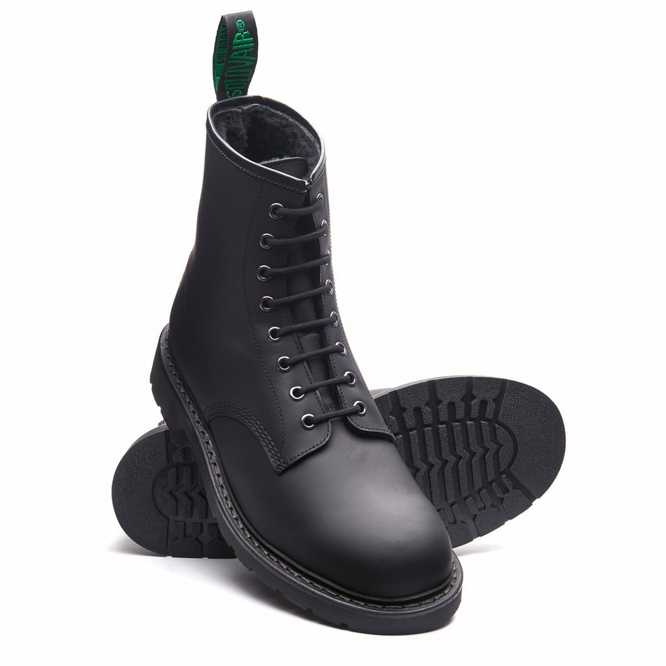 Women Solovair Greasy Shearling Lined 8 Eye Derby Boots Black | LS8-551-BG-SHE-B-050