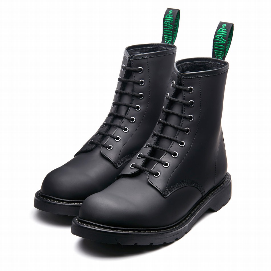 Women Solovair Greasy Shearling Lined 8 Eye Derby Boots Black | LS8-551-BG-SHE-B-050
