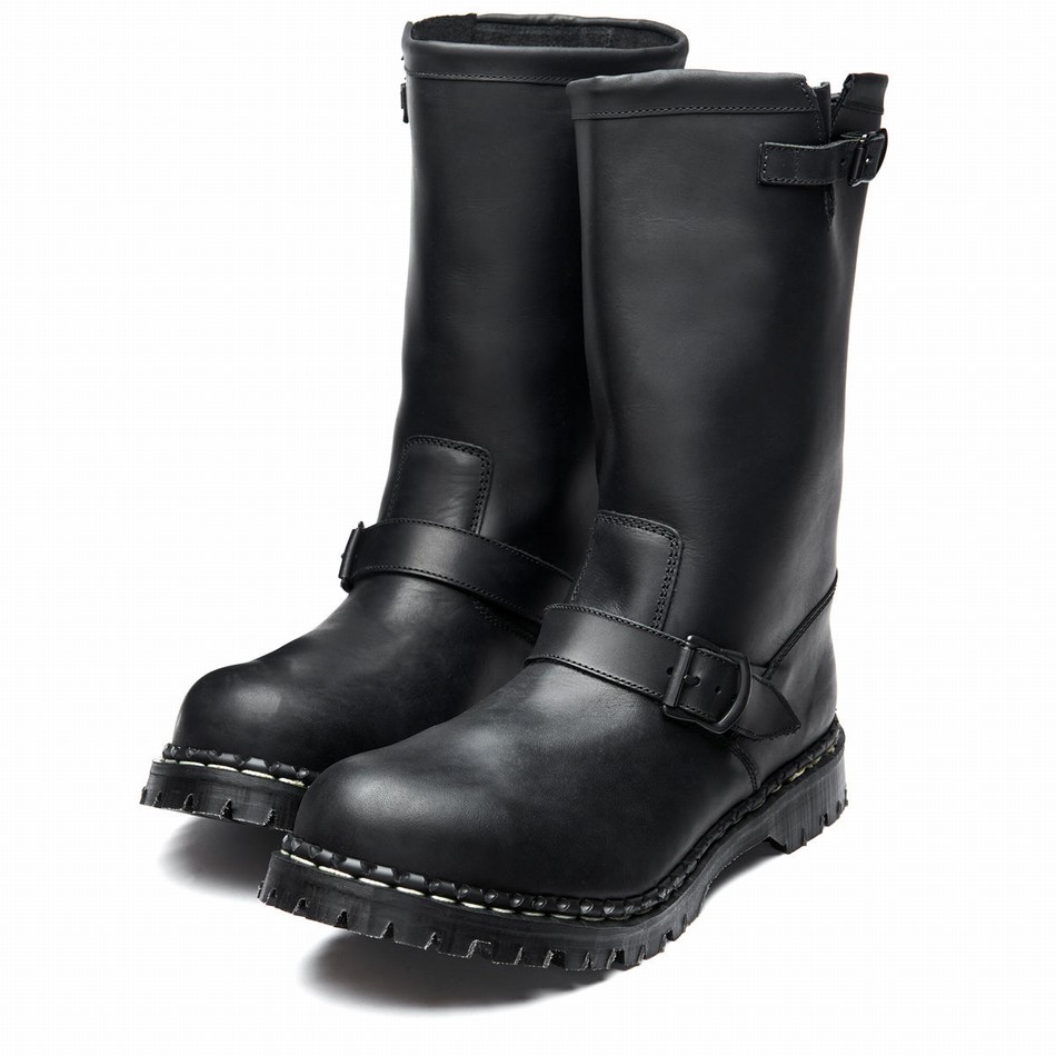 Women Solovair Greasy Steel Toe Capped Biker Boots Black | GF0-11000-BG-035
