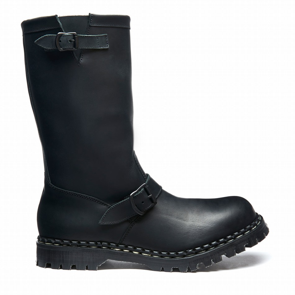 Women Solovair Greasy Steel Toe Capped Biker Boots Black | GF0-11000-BG-035