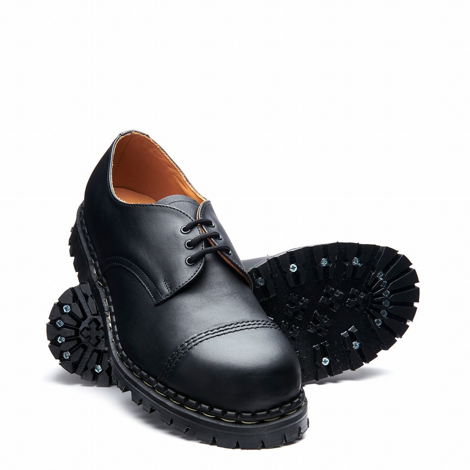 Women Solovair Greasy Steel Toe Capped Gibson Shoes Black | GF3-1370-BG-030