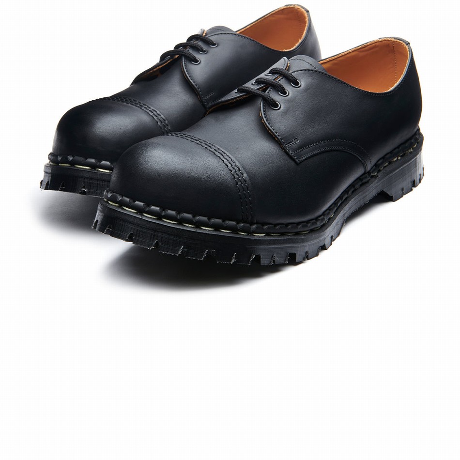 Women Solovair Greasy Steel Toe Capped Gibson Shoes Black | GF3-1370-BG-030