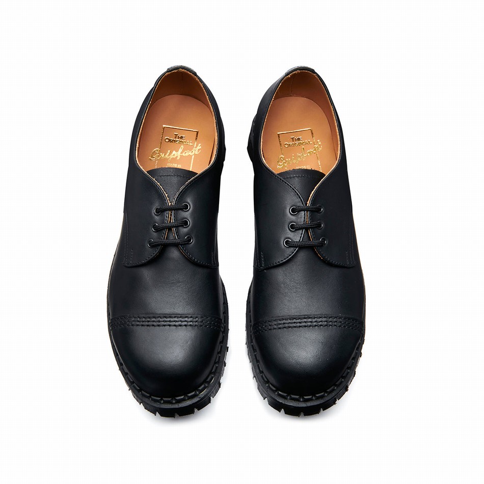 Women Solovair Greasy Steel Toe Capped Gibson Shoes Black | GF3-1370-BG-030