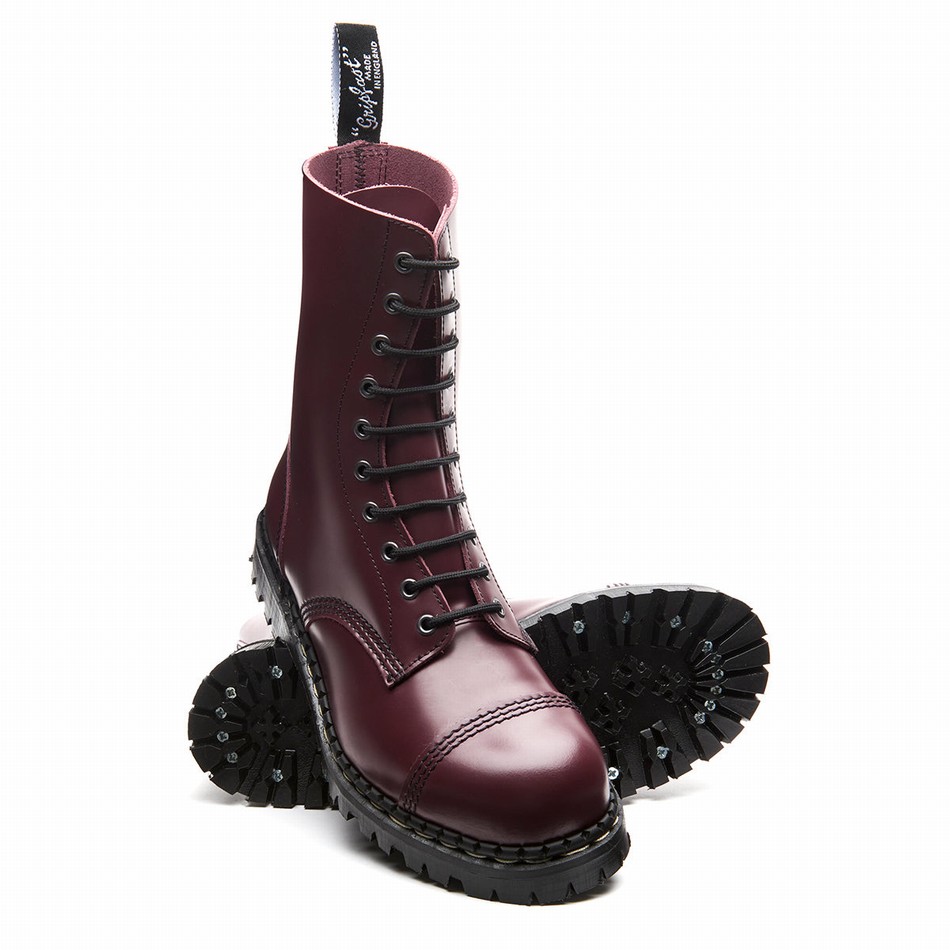 Women Solovair Hi-Shine 10 Eye Steel Toe Capped Derby Boots Red | GF10-1980-OX-035