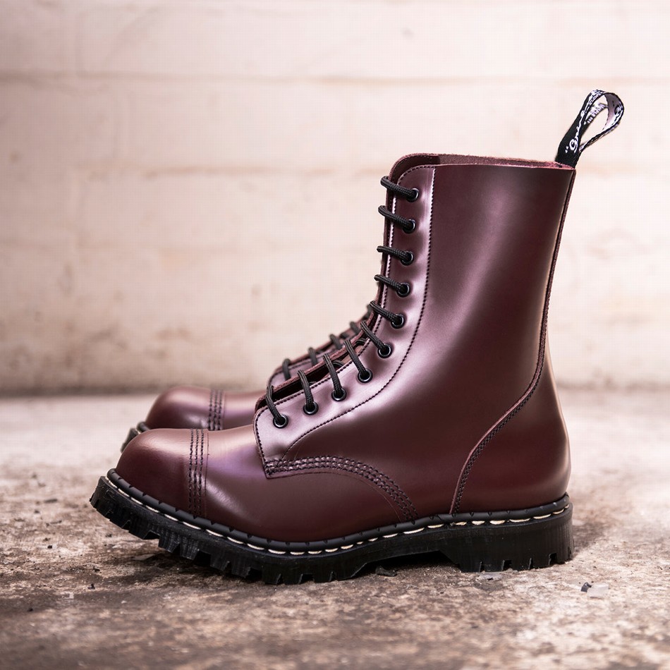 Women Solovair Hi-Shine 10 Eye Steel Toe Capped Derby Boots Red | GF10-1980-OX-035