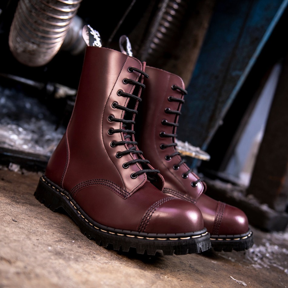 Women Solovair Hi-Shine 10 Eye Steel Toe Capped Derby Boots Red | GF10-1980-OX-035