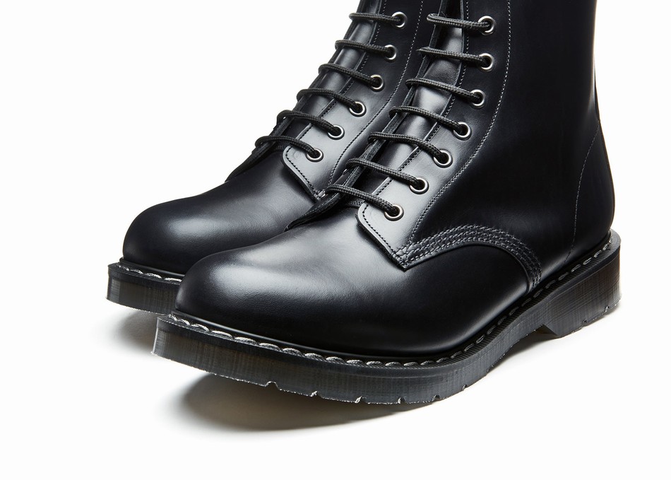 Women Solovair Hi-Shine 11 Eye Zip Derby Boots Black | S11-981-BK-ZIP-G-030