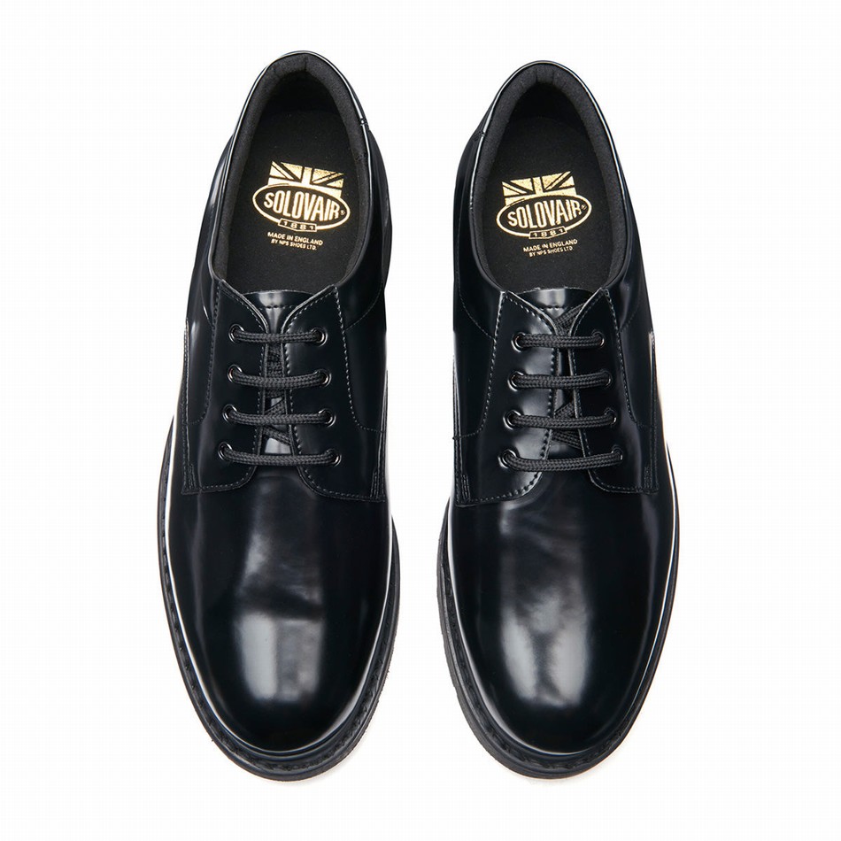 Women Solovair Hi-Shine 4 Eye Gibson Shoes Black | 762-040