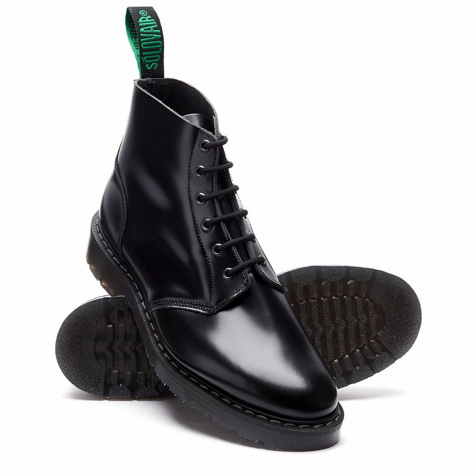Women Solovair Hi-Shine 6 Eye Astronaut Boots Black | S6-969-BK-G-030